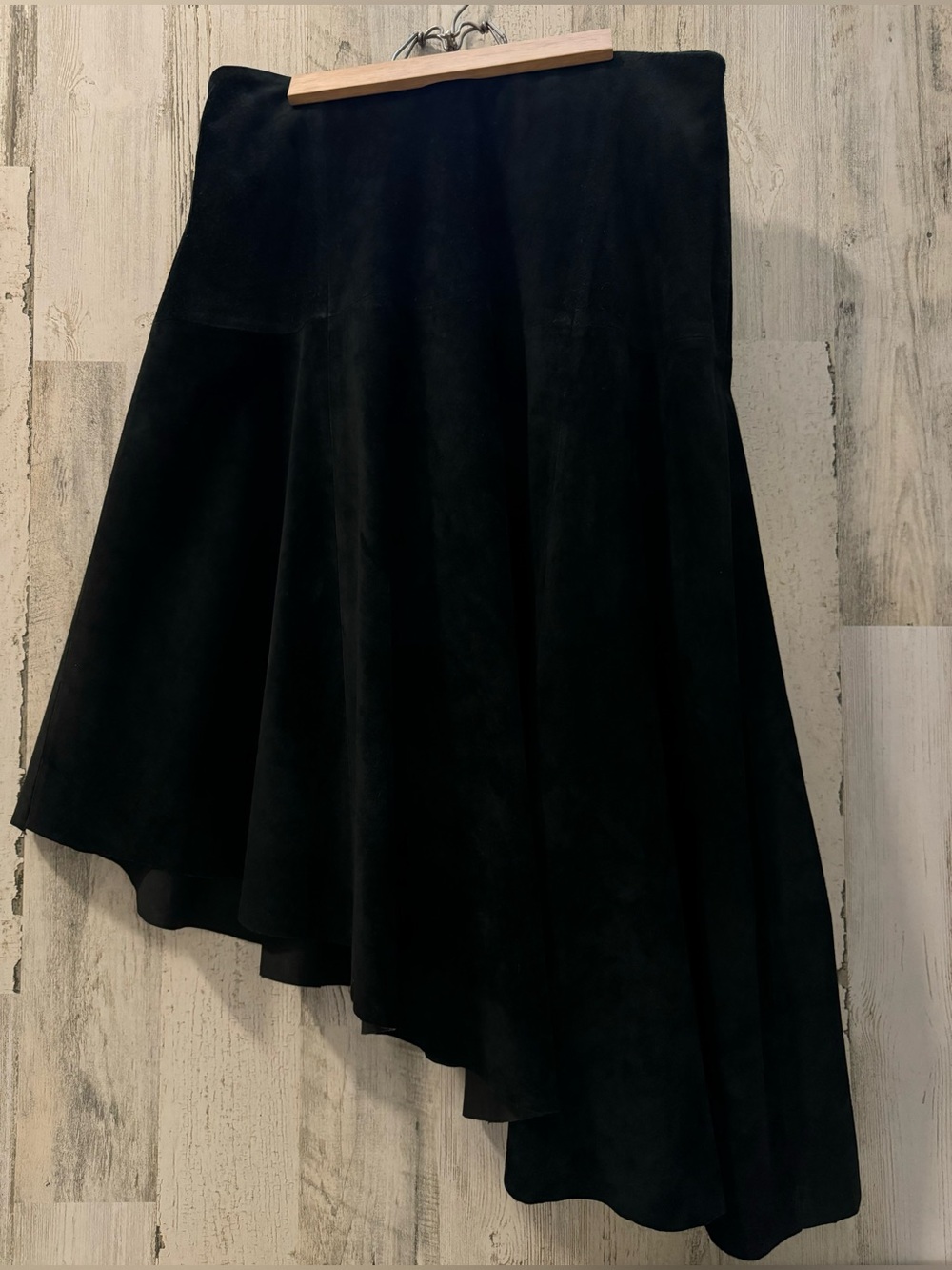Allan Denis Suede Black Vintage Asymmetrical Lined Zip Up Skirt 12